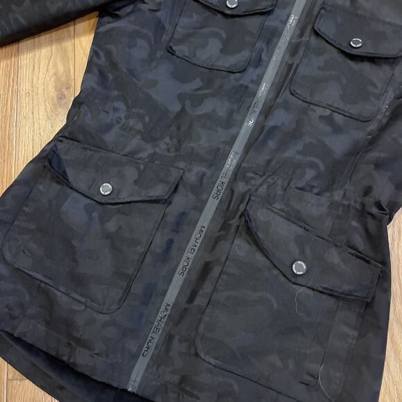Michael Kors Black Camouflage Women’s Jacket Full Zip Button Snap Pockets Small - Picture 4 of 11